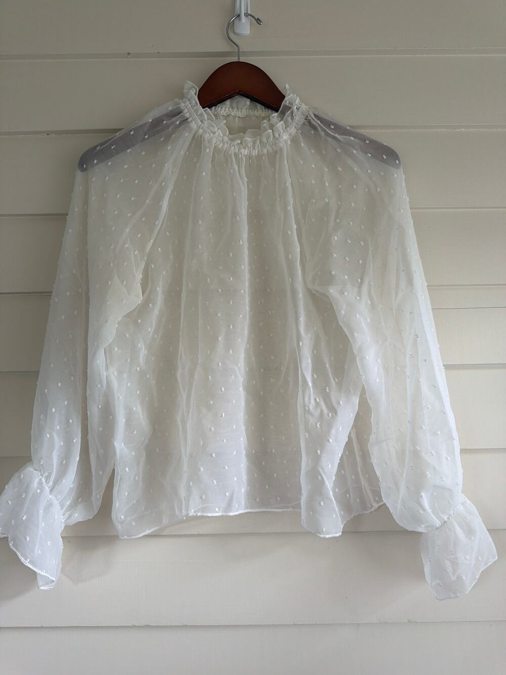 Sheer Swiss Dot Ruffle Poet Sleeve Blouse Victorian Romantic Festival Top M